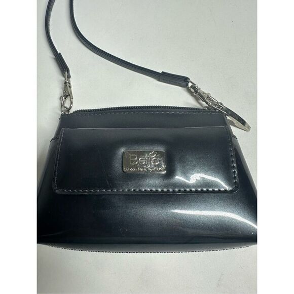 Beijo Handbag Fashion Small Wristlet / Crossbody Shiny Patent Silver Gray - Picture 2 of 9